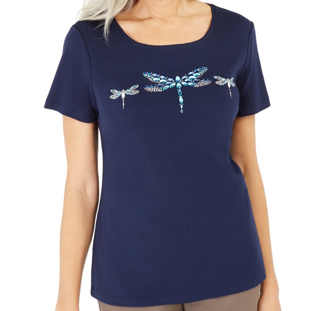 Navy Cotton Crystal Embellished Dragonfly …